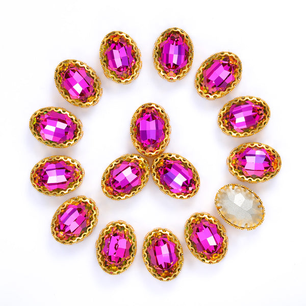 Vitrail Rose Oval Shape High-Quality Glass Sew-on Nest Hollow Claw Rhinestones WholesaleRhinestone