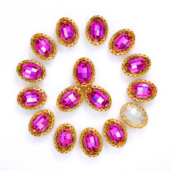 Vitrail Rose Oval Shape High-Quality Glass Sew-on Nest Hollow Claw Rhinestones