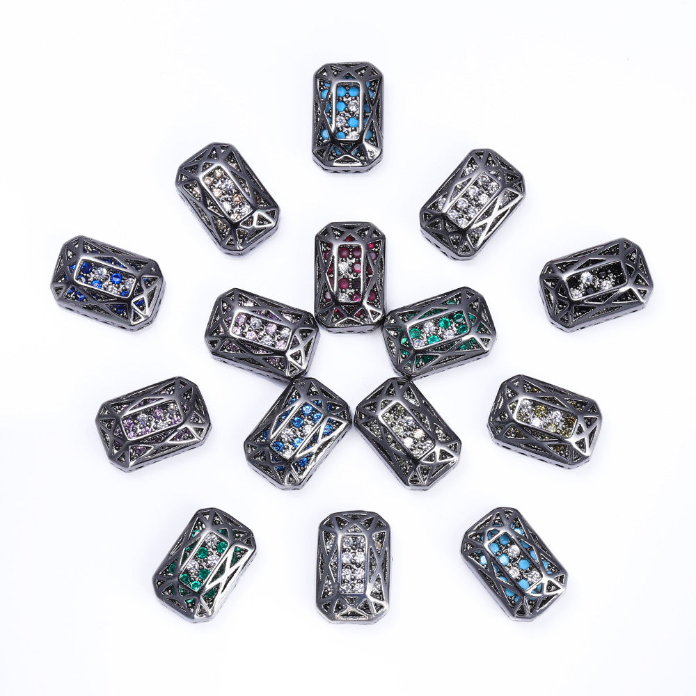 Octagon Shape Hematite Plated High-Quality Sew-on Alloy Charms Inlaid Cubic Zirconia WholesaleRhinestone