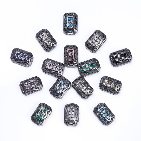 Octagon Shape Hematite Plated High-Quality Sew-on Alloy Charms Inlaid Cubic Zirconia WholesaleRhinestone