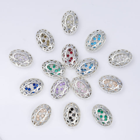 Oval Shape Silver Plated High-Quality Sew-on Alloy Charms Inlaid Cubic Zirconia