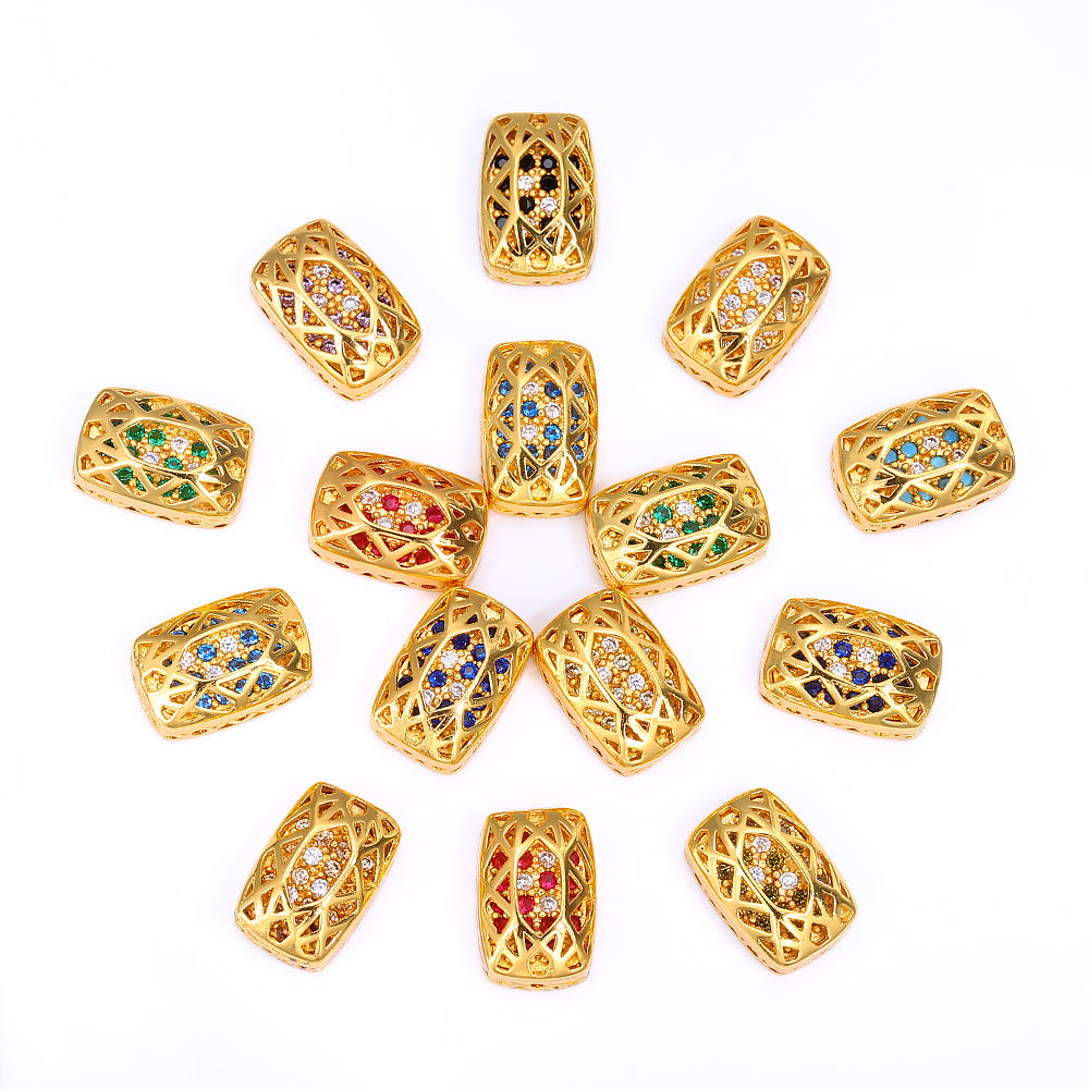Cushion Rectangle Shape Golden Plated High-Quality Sew-on Alloy Charms Inlaid Cubic Zirconia