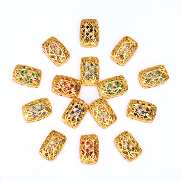 Cushion Rectangle Shape Golden Plated High-Quality Sew-on Alloy Charms Inlaid Cubic Zirconia