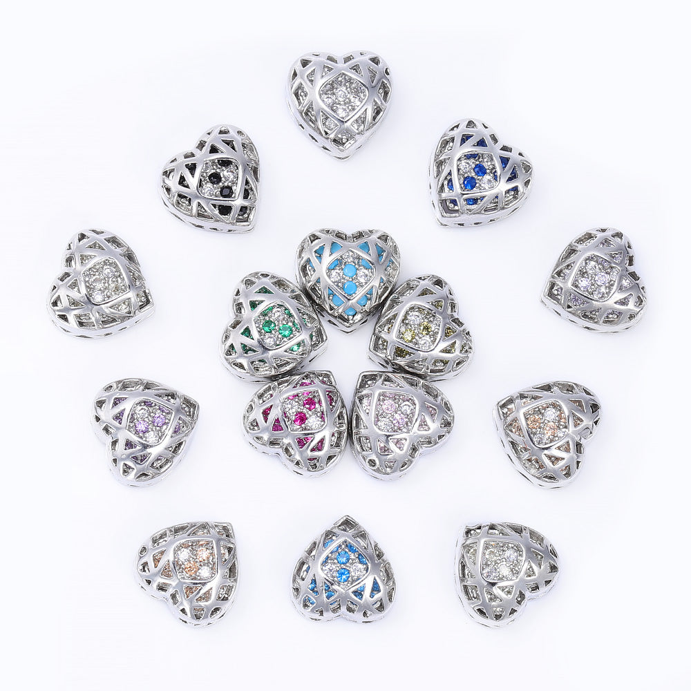 Heart Shape Imitation Rhodium Plated High-Quality Sew-on Alloy Charms Inlaid Cubic Zirconia WholesaleRhinestone