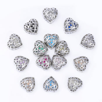 Mixed Colors Heart Shape Imitation Rhodium Plated High-Quality Sew-on Alloy Charms Inlaid Cubic Zirconia WholesaleRhinestone