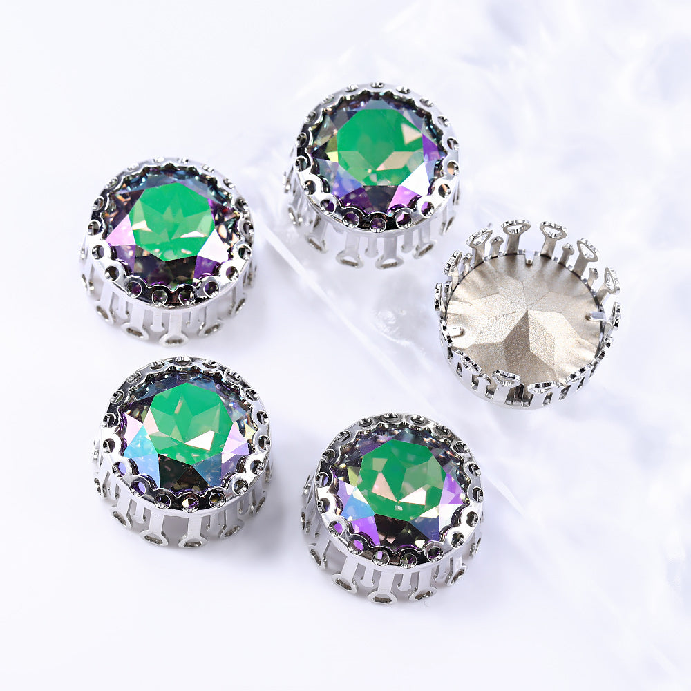 Ghost Light Gemstone Flower Round Shape High-Quality Glass Sew-on Nest Hollow Claw Rhinestones