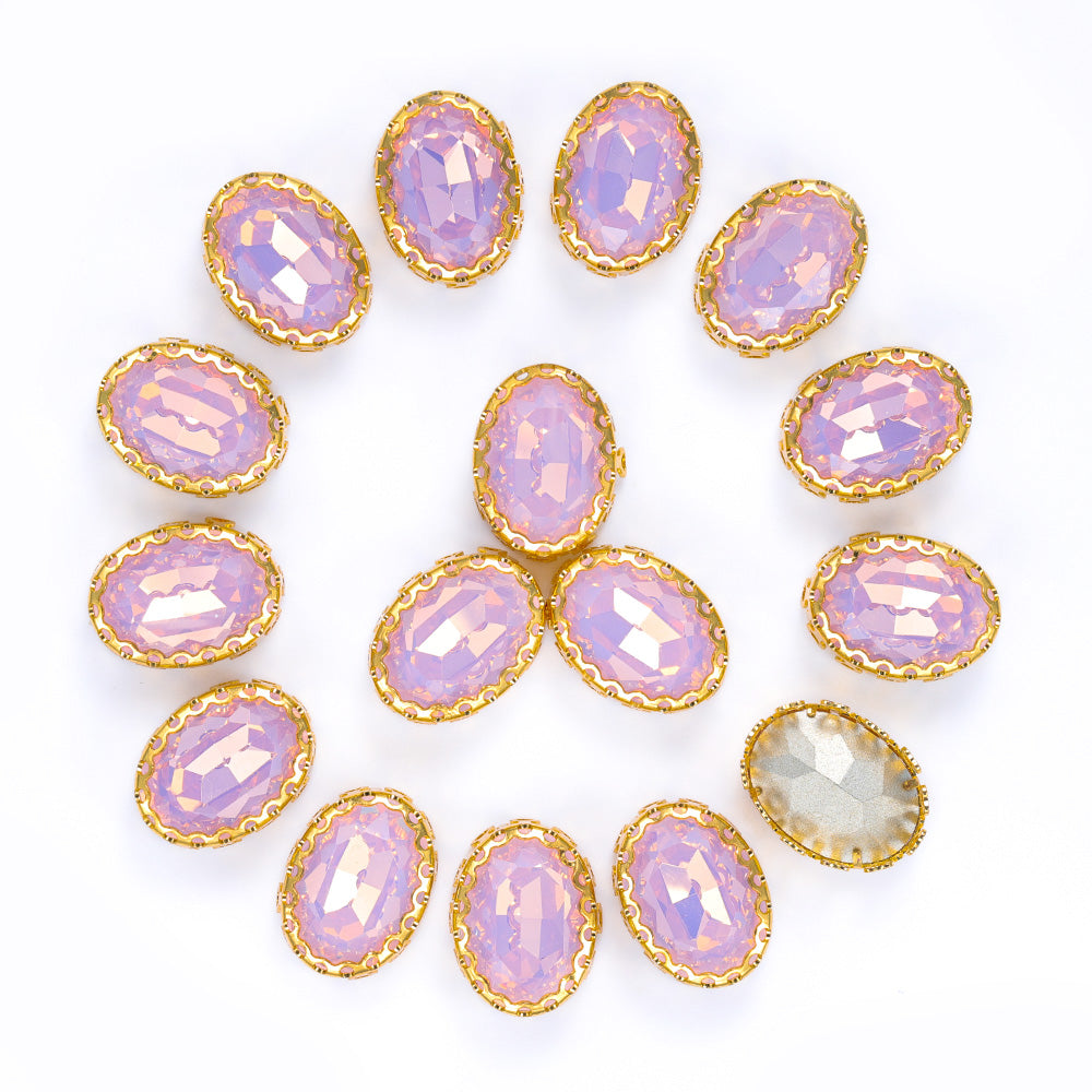 Rose Water Opal Oval Shape High-Quality Glass Sew-on Nest Hollow Claw Rhinestones