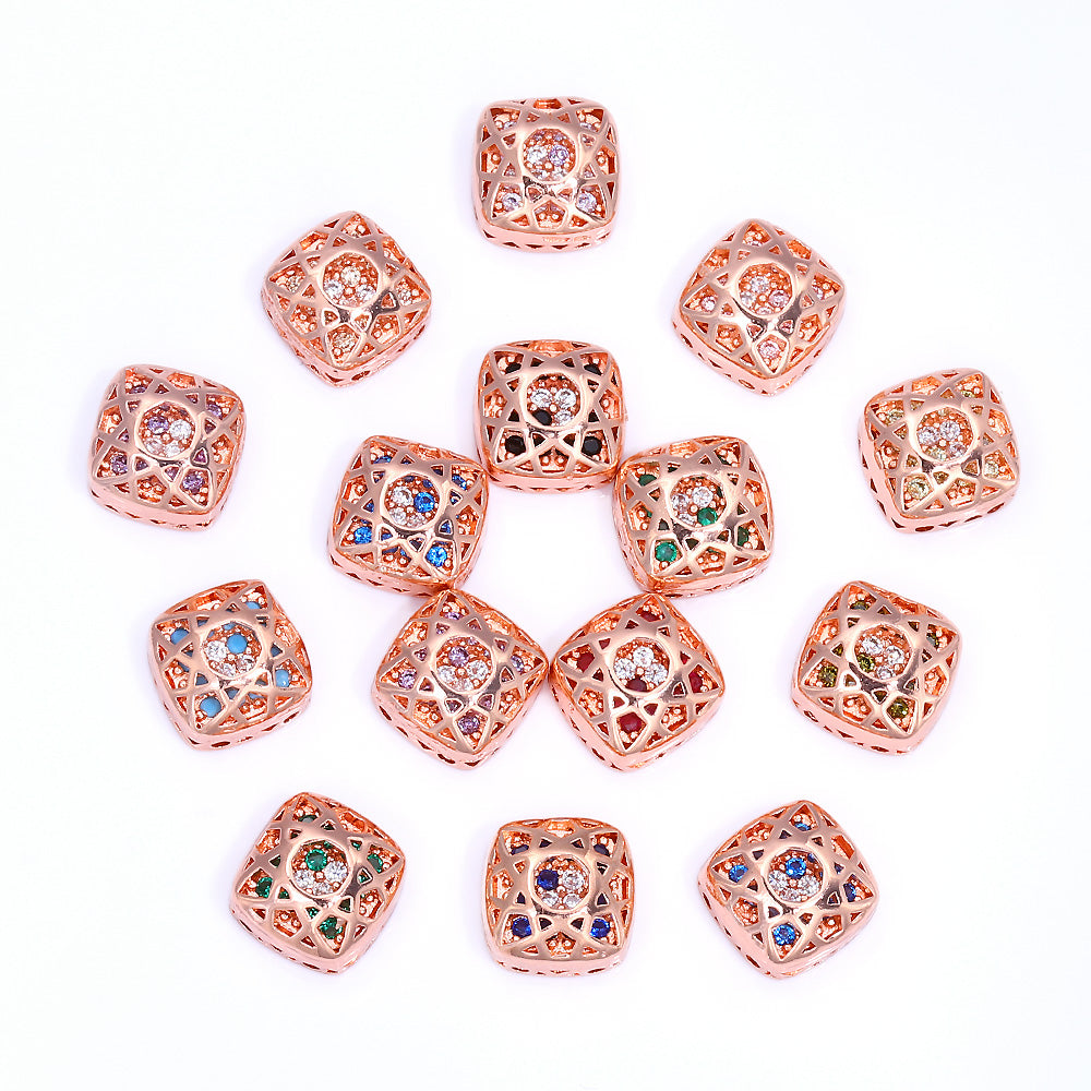 Cushion Square Shape Rose Gold Plated High-Quality Sew-on Alloy Charms Inlaid Cubic Zirconia WholesaleRhinestone