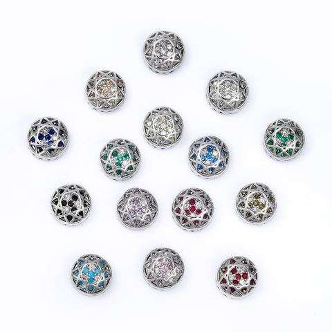 Round Shape Imitation Rhodium Plated High-Quality Sew-on Alloy Charms Inlaid Cubic Zirconia