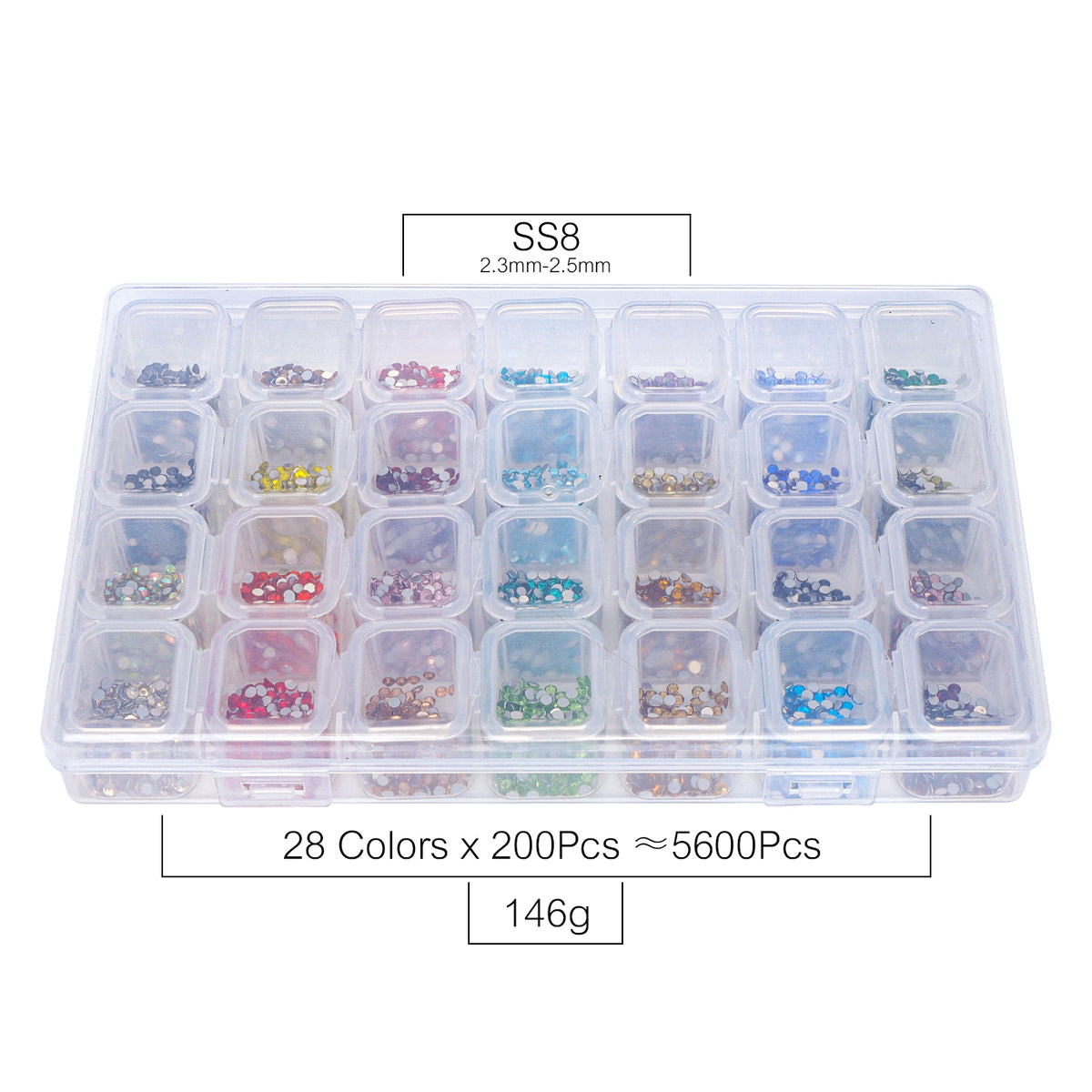 28-Color Basic Mix Glass Rhinestones Kit – Flatback Gems for Nail Art & Crafts, Silver Foil Back, Assorted Solid Shades WholesaleRhinestone