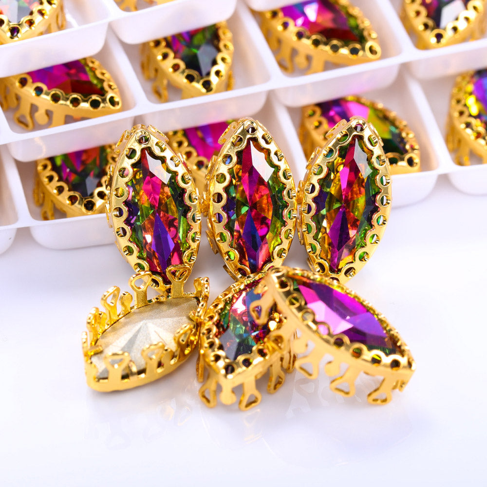 Volcano Navette Shape High-Quality Glass Sew-on Nest Hollow Claw Rhinestones