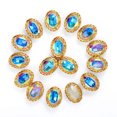 Crystal AB Oval Shape High-Quality Glass Sew-on Nest Hollow Claw Rhinestones