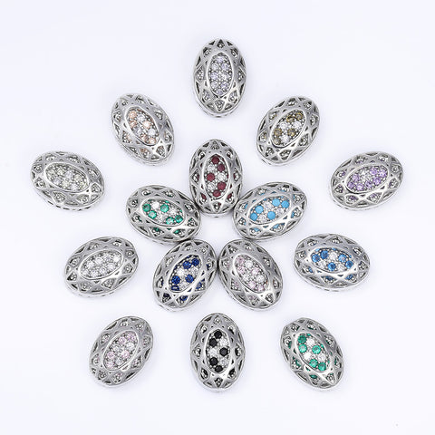 Oval Shape Imitation Rhodium Plated High-Quality Sew-on Alloy Charms Inlaid Cubic Zirconia