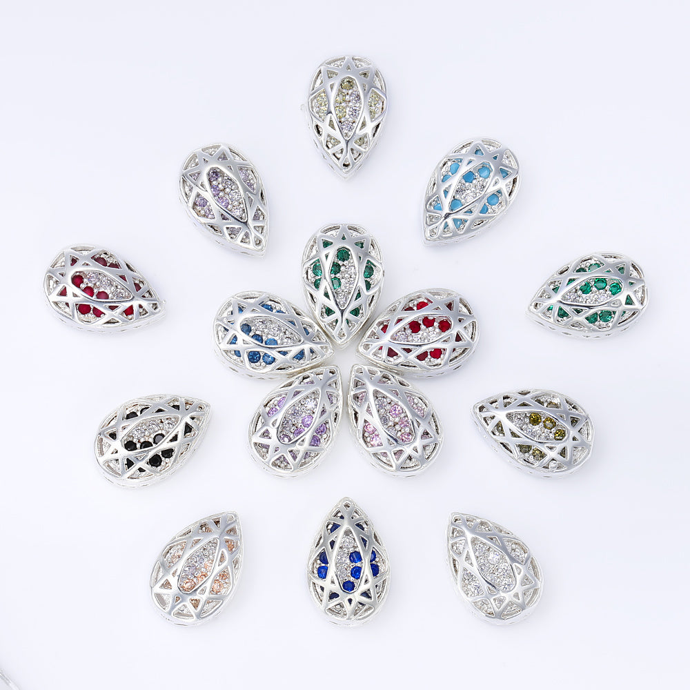 Drop Shape Silver Plated High-Quality Sew-on Alloy Charms Inlaid Cubic Zirconia WholesaleRhinestone