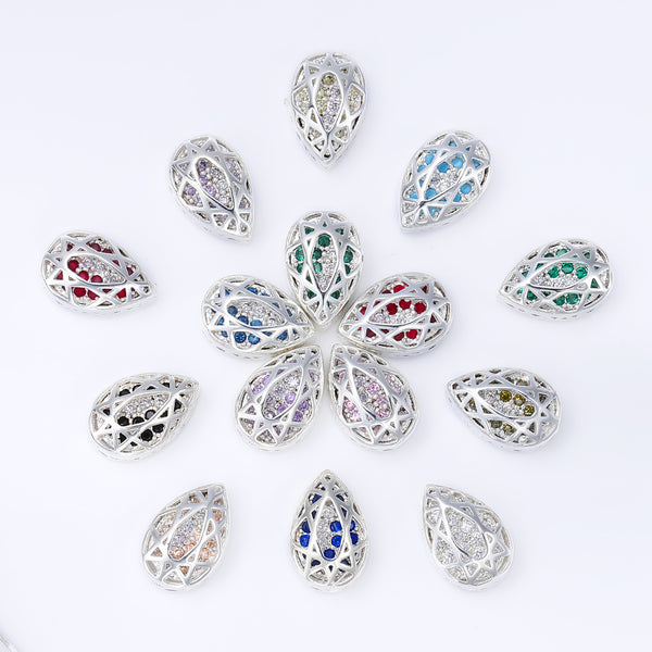 Drop Shape Silver Plated High-Quality Sew-on Alloy Charms Inlaid Cubic Zirconia WholesaleRhinestone
