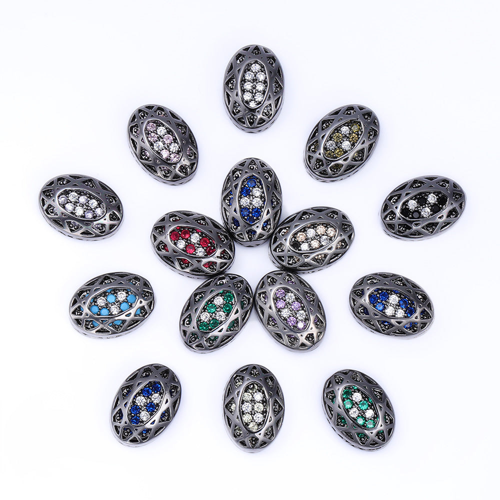 Oval Shape Hematite Plated High-Quality Sew-on Alloy Charms Inlaid Cubic Zirconia WholesaleRhinestone