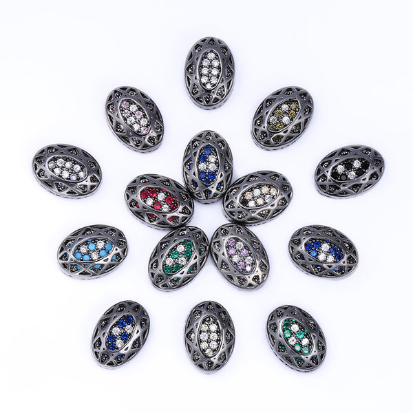 Oval Shape Hematite Plated High-Quality Sew-on Alloy Charms Inlaid Cubic Zirconia WholesaleRhinestone