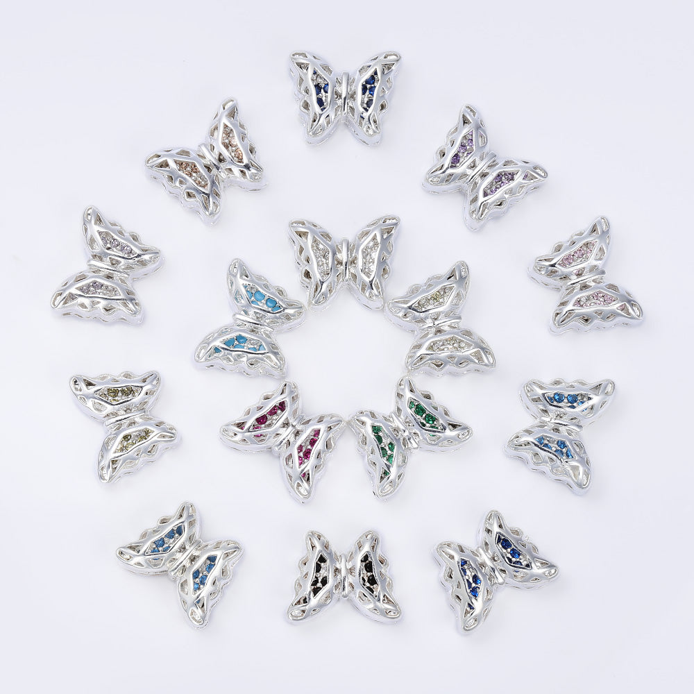 Butterfly Shape Silver Plated High-Quality Sew-on Alloy Charms Inlaid Cubic Zirconia WholesaleRhinestone