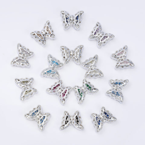 Butterfly Shape Silver Plated High-Quality Sew-on Alloy Charms Inlaid Cubic Zirconia