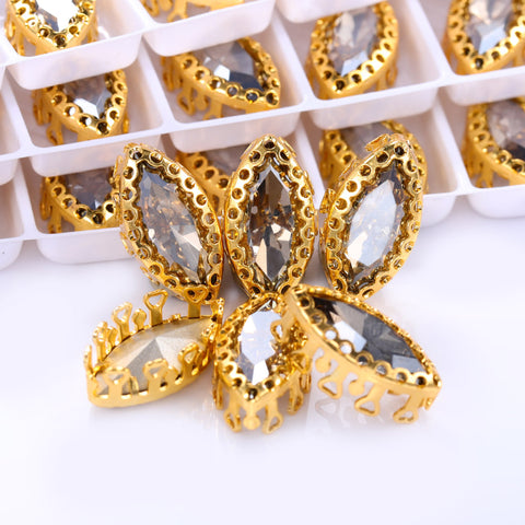 Satin Navette Shape High-Quality Glass Sew-on Nest Hollow Claw Rhinestones