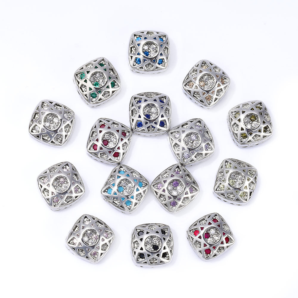 Cushion Square Shape Imitation Rhodium Plated High-Quality Sew-on Alloy Charms Inlaid Cubic Zirconia