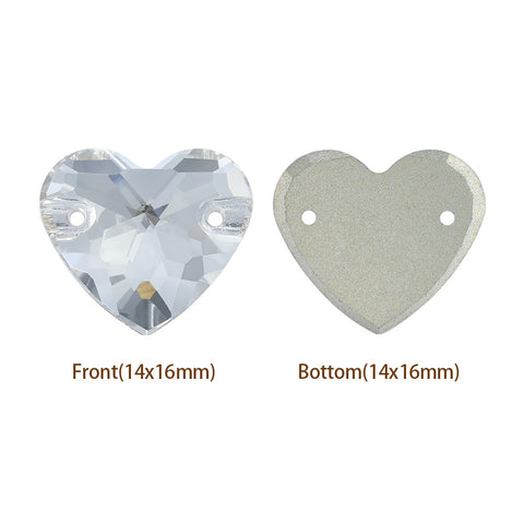 Silver Shade Heart Shape High Quality Glass Sew-on Rhinestones