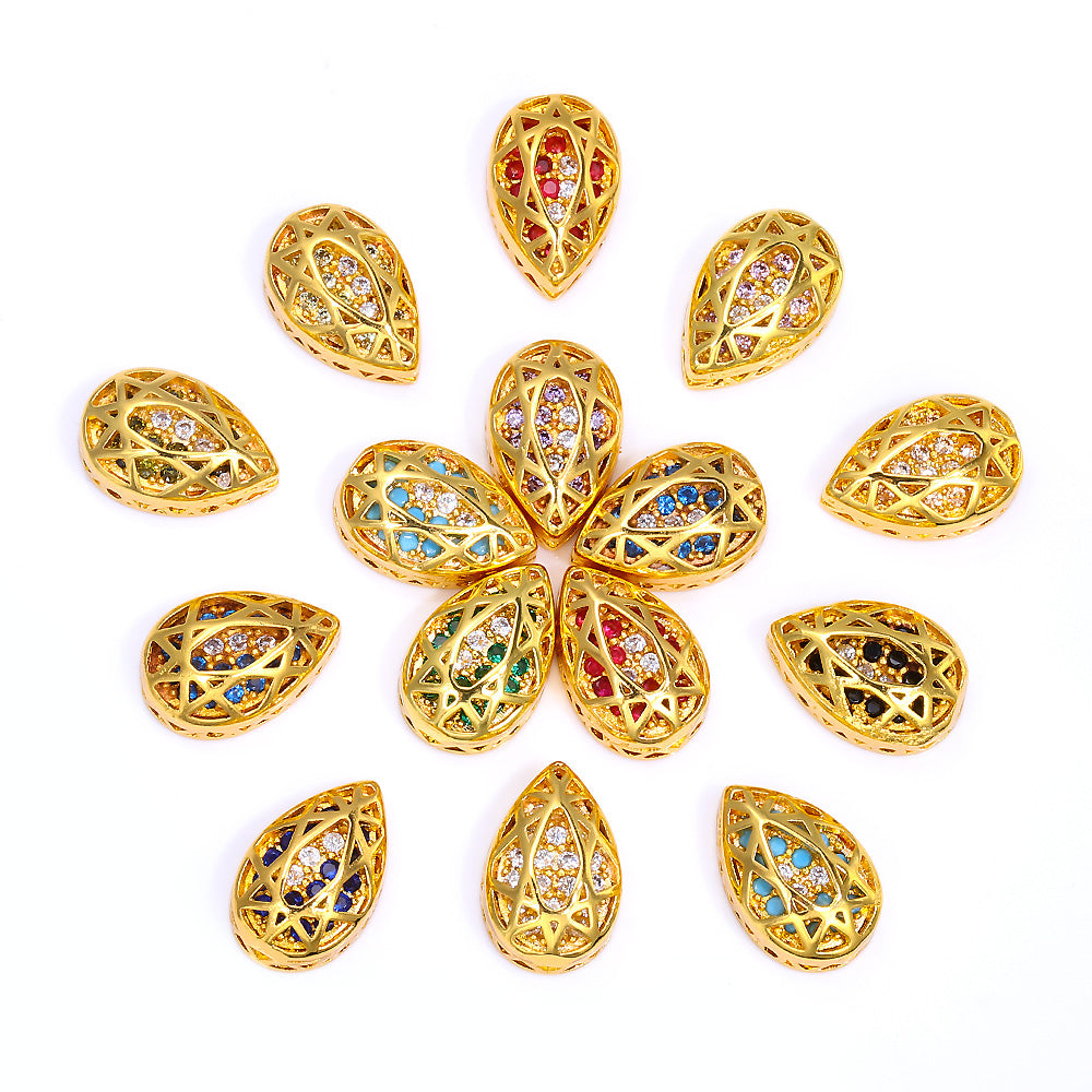 Drop Shape Golden Plated High-Quality Sew-on Alloy Charms Inlaid Cubic Zirconia