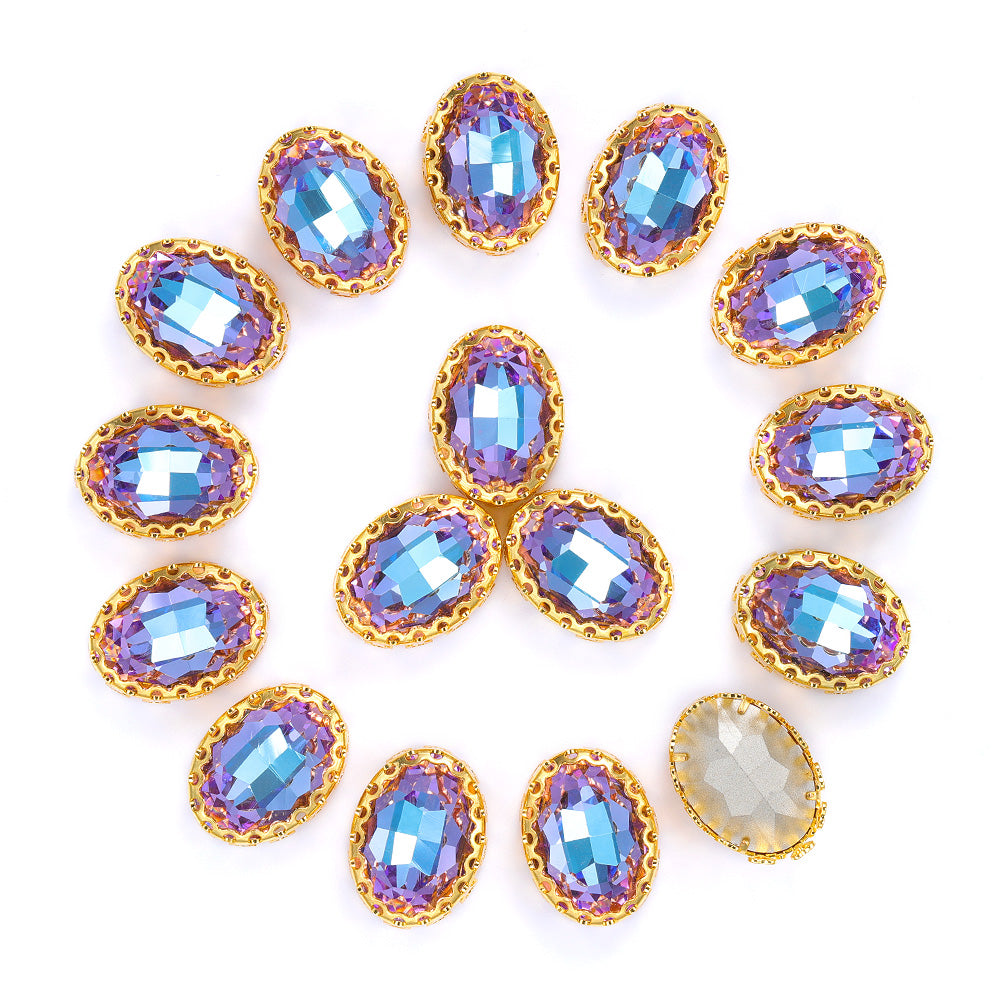 Vitrail Light Oval Shape高品質のガラス縫製巣の中空の爪Rhinestones