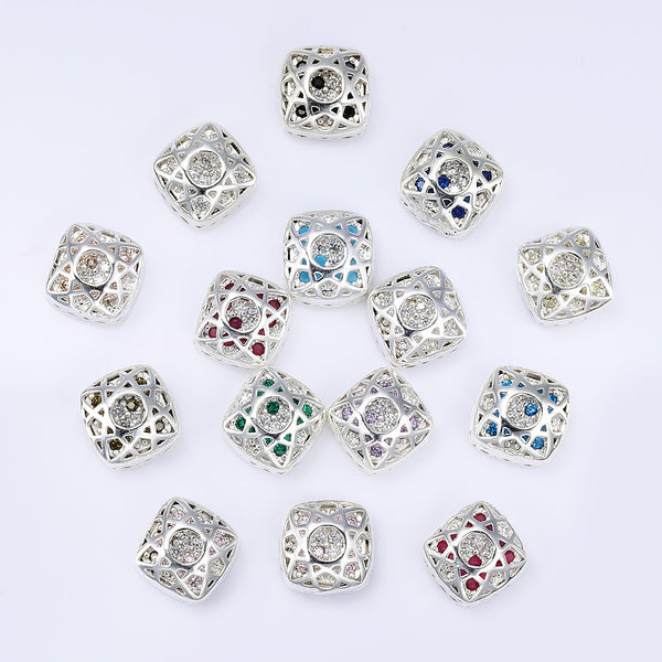 Cushion Square Shape Silver Plated High-Quality Sew-on Alloy Charms Inlaid Cubic Zirconia WholesaleRhinestone