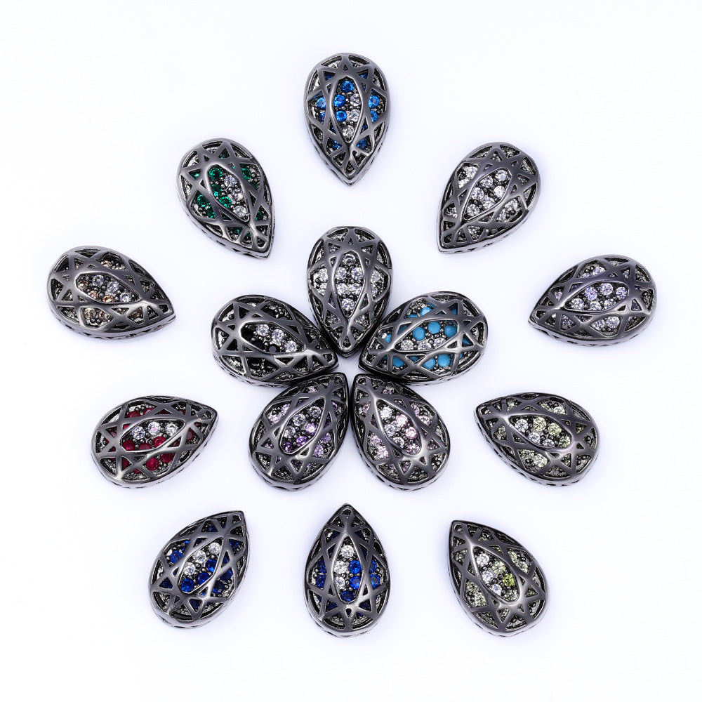 Drop Shape Hematite Plated High-Quality Sew-on Alloy Charms Inlaid Cubic Zirconia WholesaleRhinestone