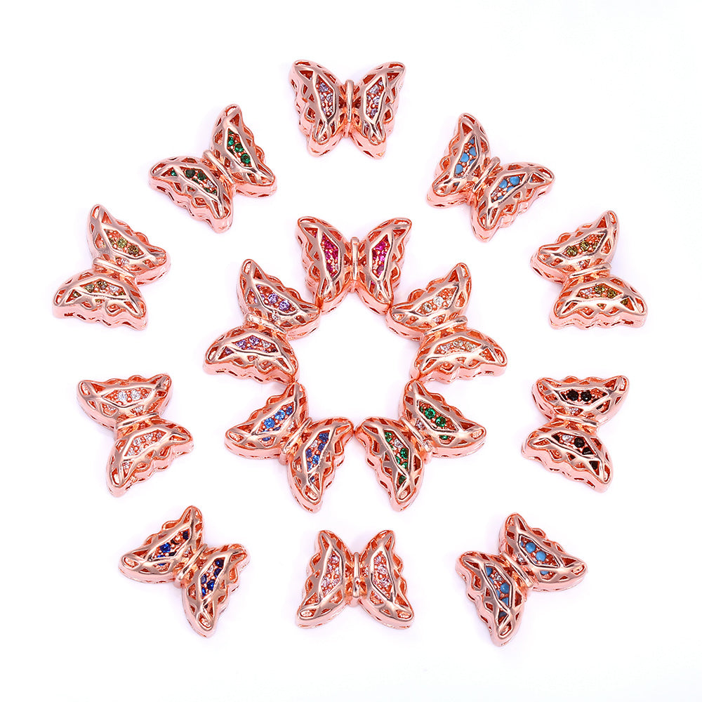 Butterfly Shape Rose Gold plated High-Quality Sew-on Alloy Charms Inlaid Cubic Zirconia WholesaleRhinestone