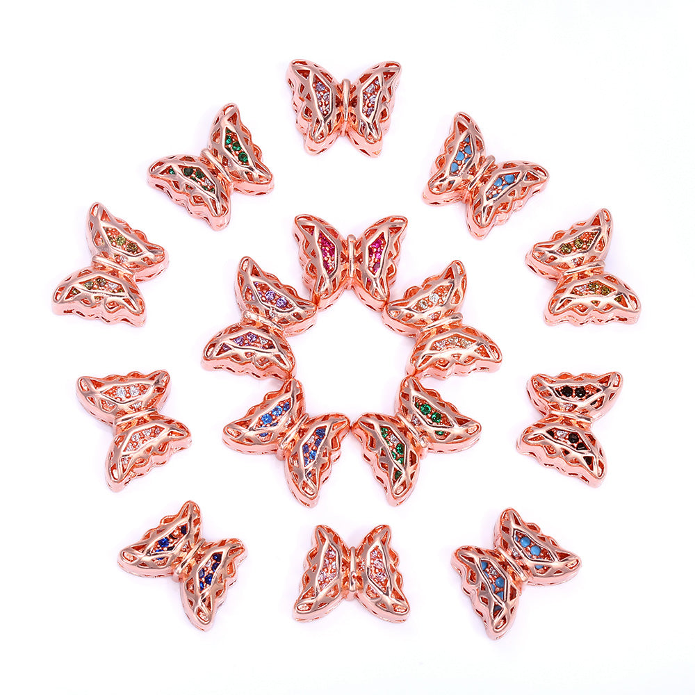 Butterfly Shape Rose Gold plated High-Quality Sew-on Alloy Charms Inlaid Cubic Zirconia