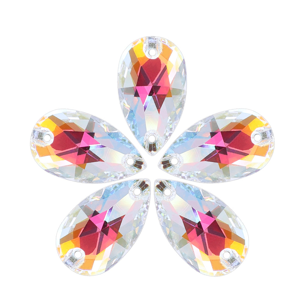 Light Crystal AB Drop Shape High Quality Glass Sew-on Rhinestones