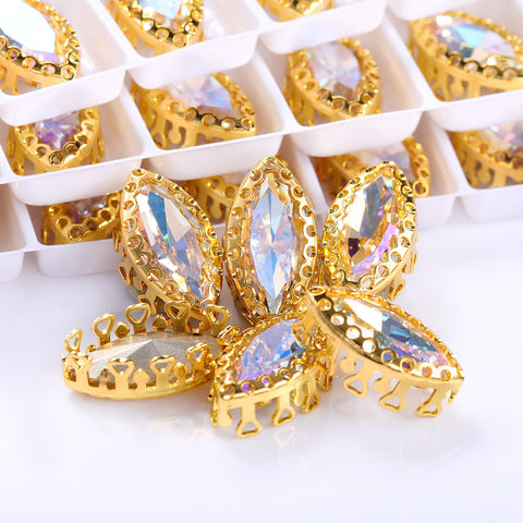 Moonlight Navette Shape High-Quality Glass Sew-on Nest Hollow Claw Rhinestones