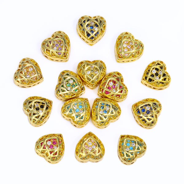 Heart Shape Golden Plated High-Quality Sew-on Alloy Charms Inlaid Cubic Zirconia WholesaleRhinestone