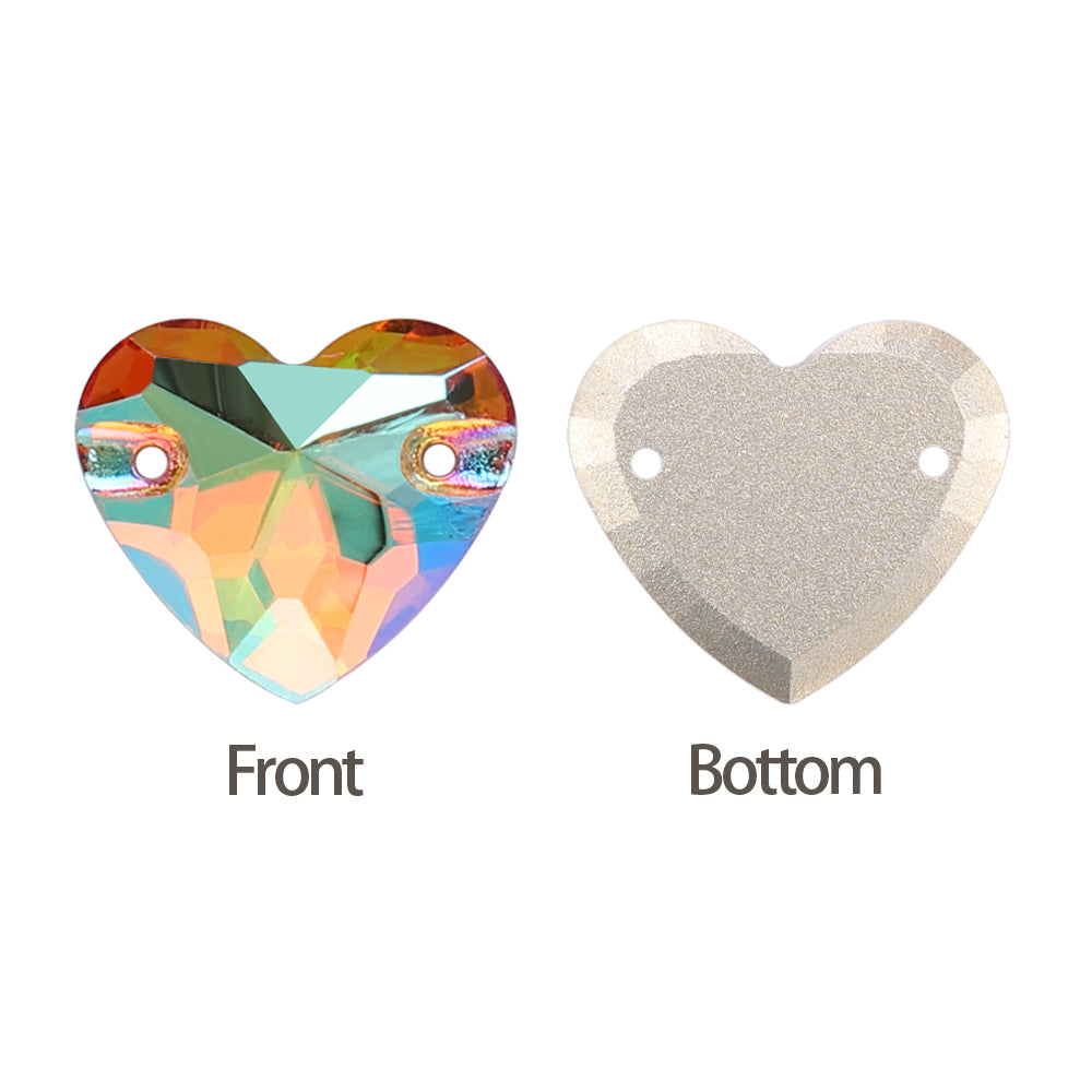 Iridescent Green Heart Shape High Quality Glass Sew-on Rhinestones WholesaleRhinestone