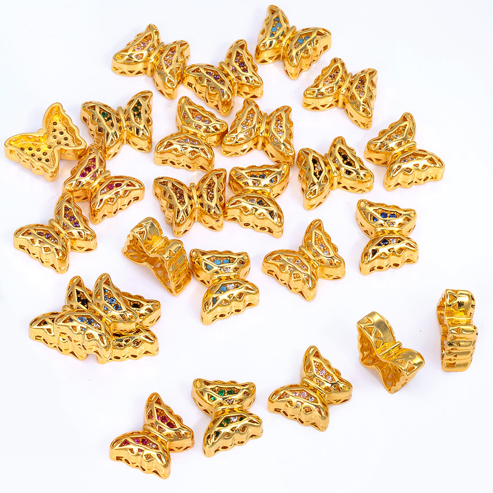 Butterfly Shape Golden Plated High-Quality Sew-on Alloy Charms Inlaid Cubic Zirconia