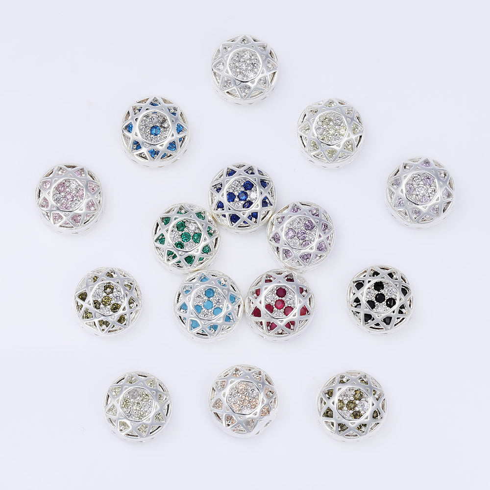 Round Shape Silver Plated High-Quality Sew-on Alloy Charms Inlaid Cubic Zirconia WholesaleRhinestone