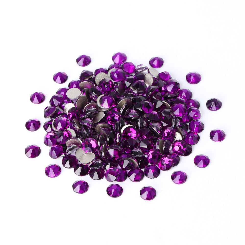 Dark Violet Glass Flat Back Glue-On Rhinestones 16 Cut Facets