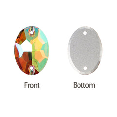 Iridescent Green Oval Shape High Quality Glass Sew-on Rhinestones WholesaleRhinestone