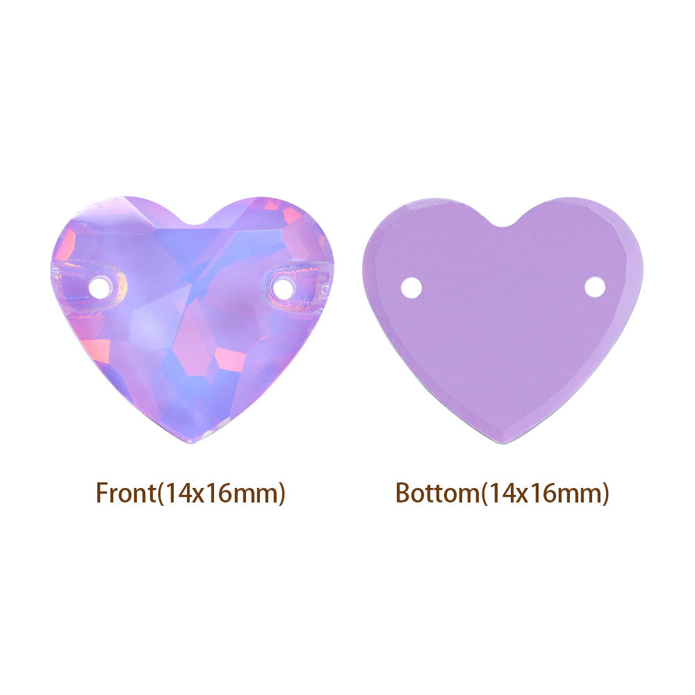 Lavender AM Heart Shape High Quality Glass Sew-on Rhinestones Secondary image