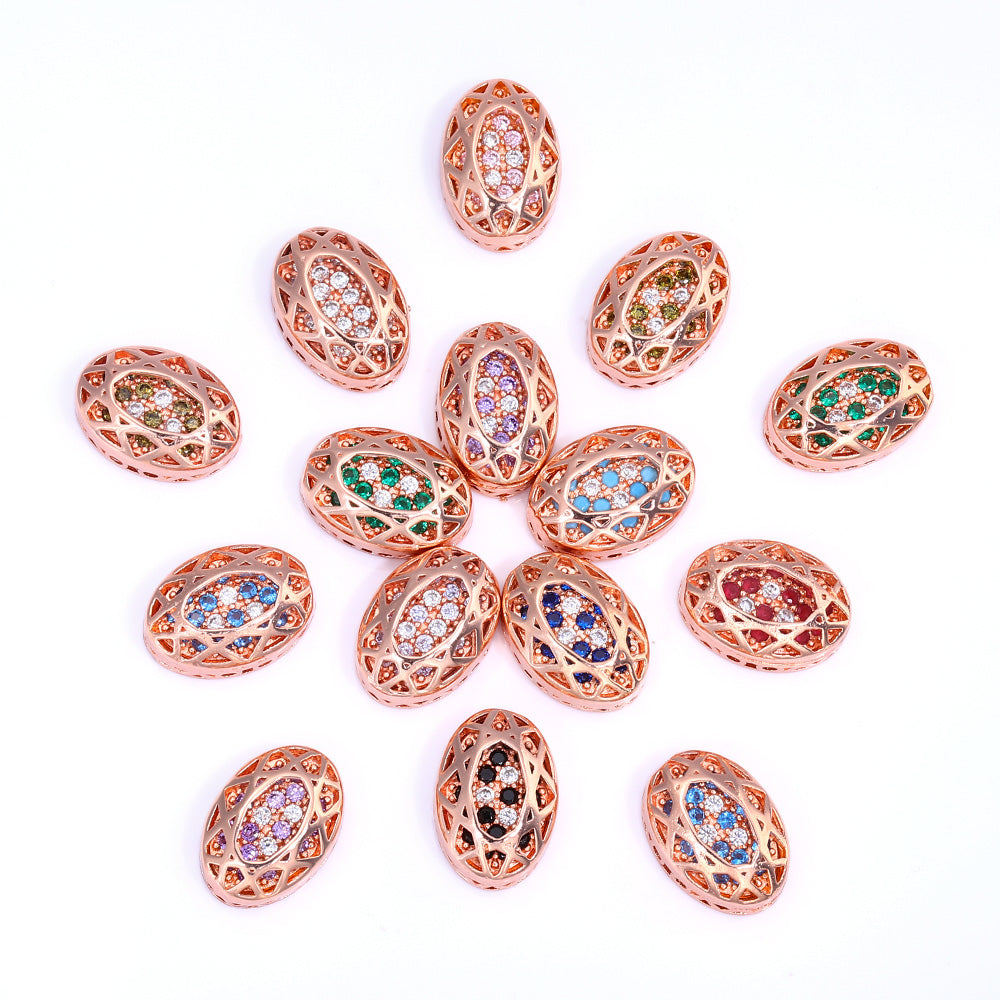 Oval Shape Rose Gold Plated High-Quality Sew-on Alloy Charms Inlaid Cubic Zirconia WholesaleRhinestone