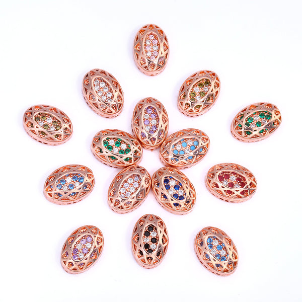 Oval Shape Rose Gold Plated High-Quality Sew-on Alloy Charms Inlaid Cubic Zirconia WholesaleRhinestone