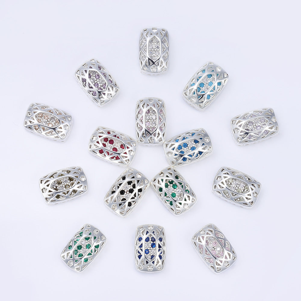 Cushion Rectangle Shape Silver Plated High-Quality Sew-on Alloy Charms Inlaid Cubic Zirconia