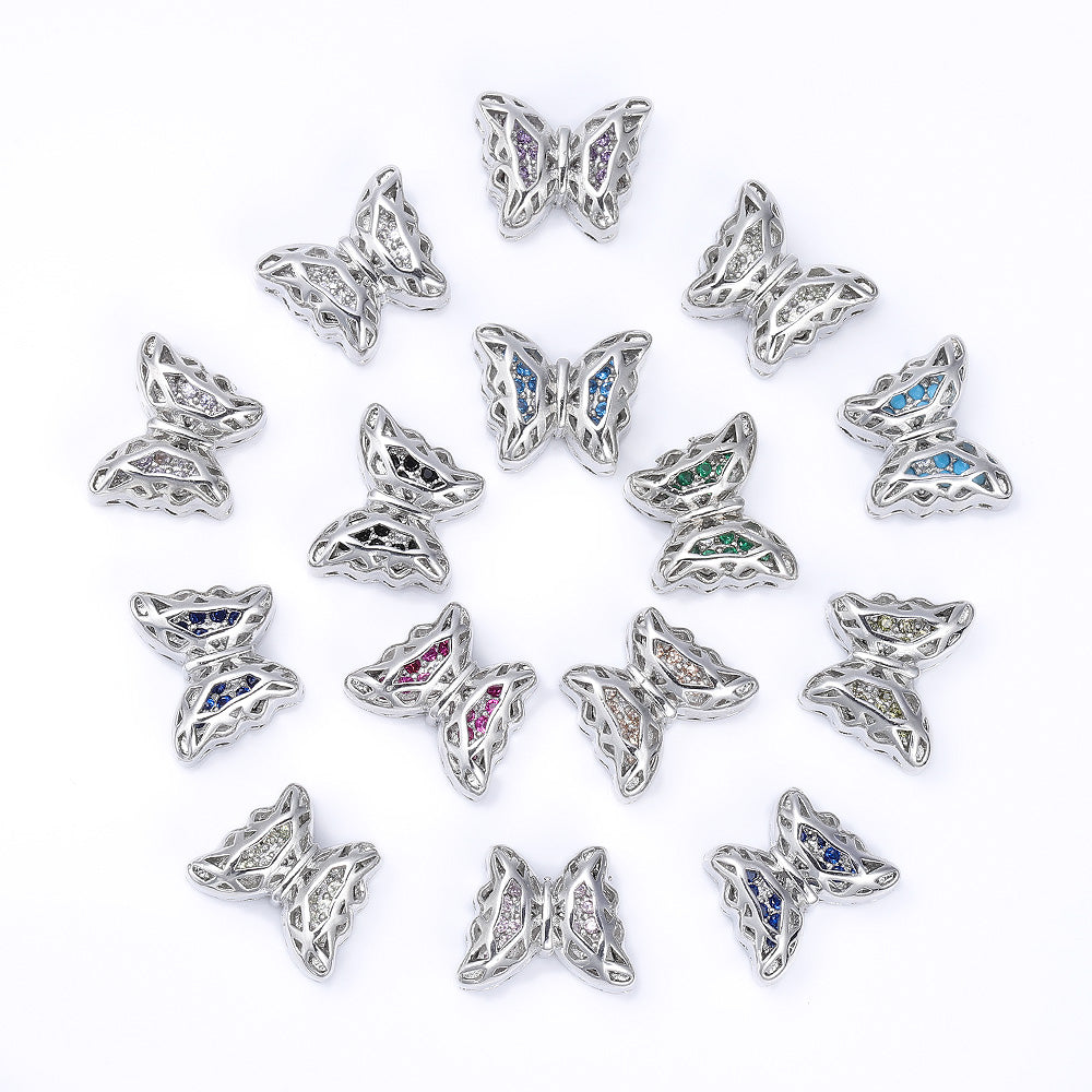 Mixed Colors Butterfly Shape Imitation Rhodium Plated High-Quality Sew-on Alloy Charms Inlaid Cubic Zirconia WholesaleRhinestone