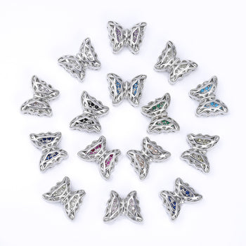 Mixed Colors Butterfly Shape Imitation Rhodium Plated High-Quality Sew-on Alloy Charms Inlaid Cubic Zirconia WholesaleRhinestone