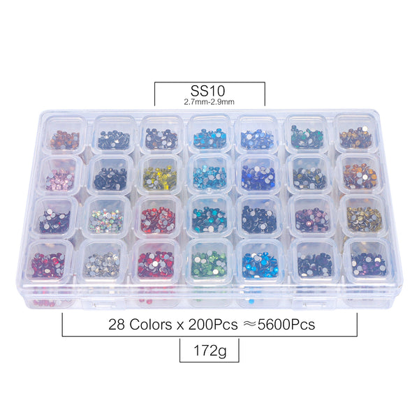 28-Color Basic Mix Glass Rhinestones Kit – Flatback Gems for Nail Art & Crafts, Silver Foil Back, Assorted Solid Shades WholesaleRhinestone