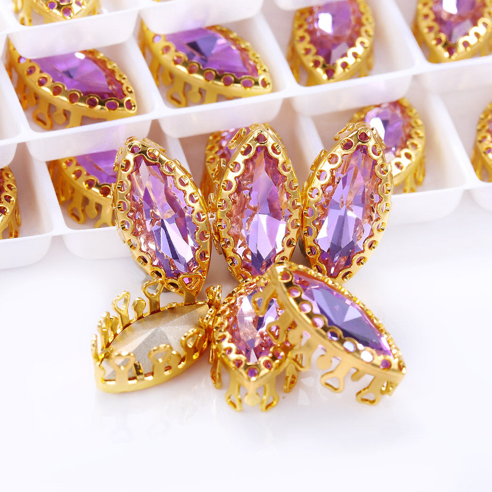 Violet Navette Shape High-Quality Glass Sew-on Nest Hollow Claw Rhinestones WholesaleRhinestone