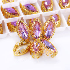 Violet Navette Shape High-Quality Glass Sew-on Nest Hollow Claw Rhinestones