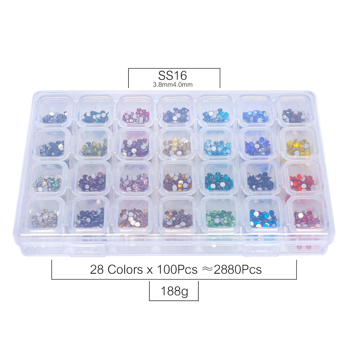 28-Color Basic Mix Glass Rhinestones Kit – Flatback Gems for Nail Art & Crafts, Silver Foil Back, Assorted Solid Shades WholesaleRhinestone